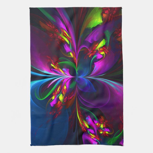 Modern Floral Abstract Art Red Blue Pattern #15 Kitchen Towel (Vertical)