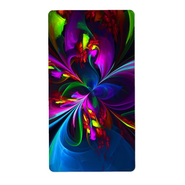 Modern Floral Abstract Art Red Blue Pattern #15 Label (Front)