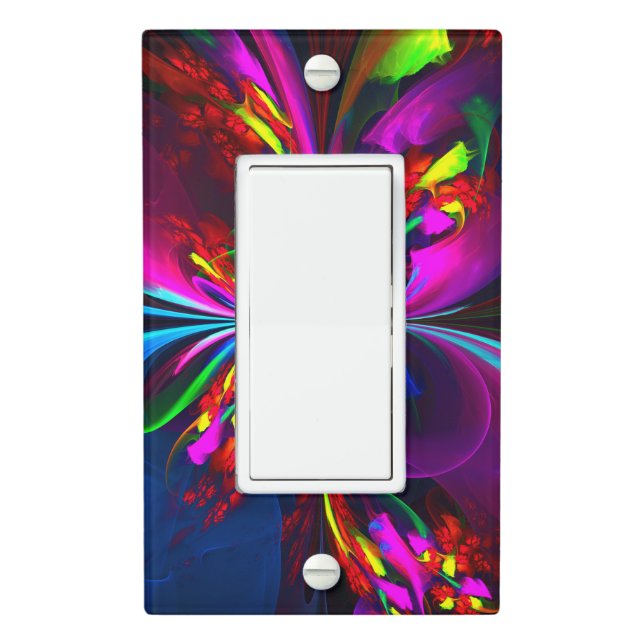 Modern Floral Abstract Art Red Blue Pattern #15 Light Switch Cover (In Situ)