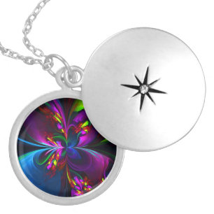 Modern Floral Abstract Art Red Blue Pattern #15 Locket Necklace