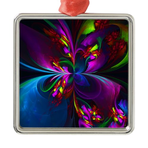 Modern Floral Abstract Art Red Blue Pattern #15 Metal Ornament
