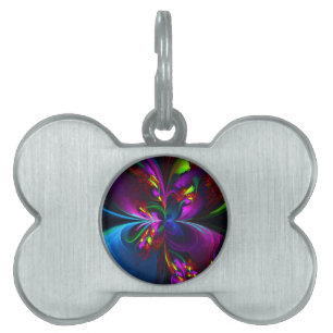 Modern Floral Abstract Art Red Blue Pattern #15 Pet ID Tag