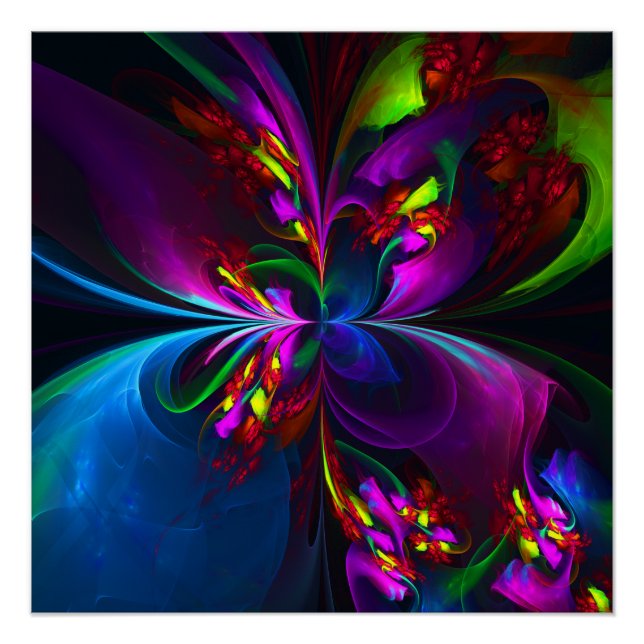 Modern Floral Abstract Art Red Blue Pattern #15 Poster (Front)