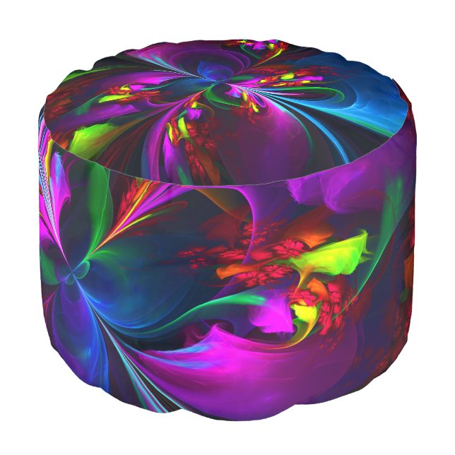 Modern Floral Abstract Art Red Blue Pattern #15 Pouf (Angled Front)