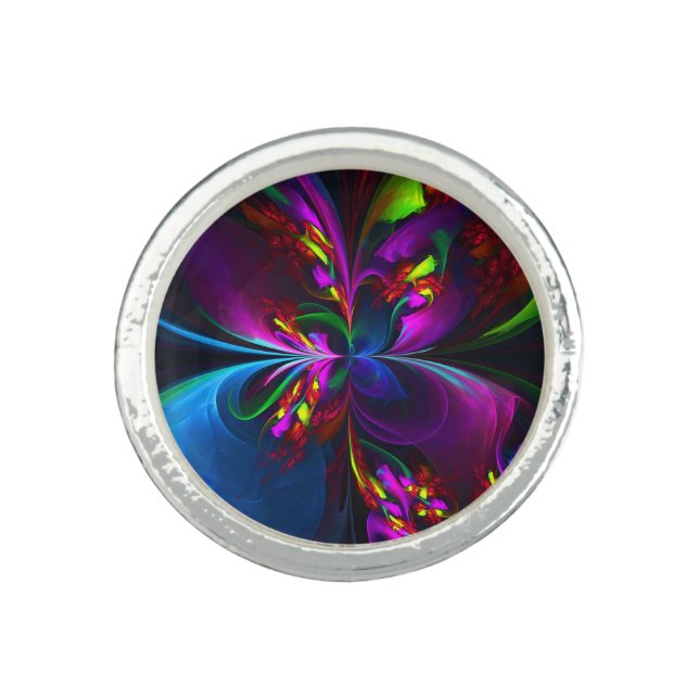 Modern Floral Abstract Art Red Blue Pattern #15 Ring (Front)