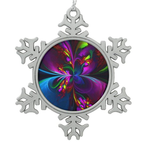 Modern Floral Abstract Art Red Blue Pattern #15 Snowflake Pewter Christmas Ornament