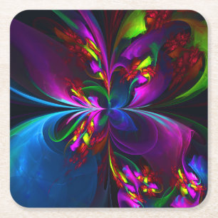 Modern Floral Abstract Art Red Blue Pattern #15 Square Paper Coaster