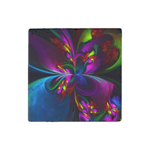 Modern Floral Abstract Art Red Blue Pattern #15 Stone Magnet