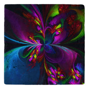 Modern Floral Abstract Art Red Blue Pattern #15 Trivet