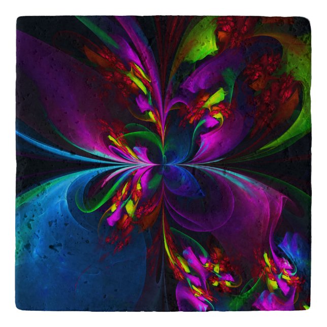 Modern Floral Abstract Art Red Blue Pattern #15 Trivet (Front)