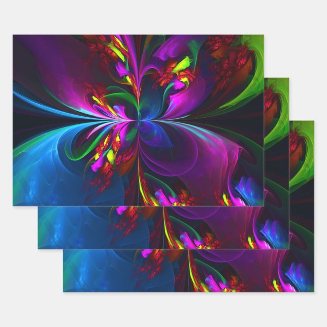 Modern Floral Abstract Art Red Blue Pattern #15 Wrapping Paper Sheets (Set)