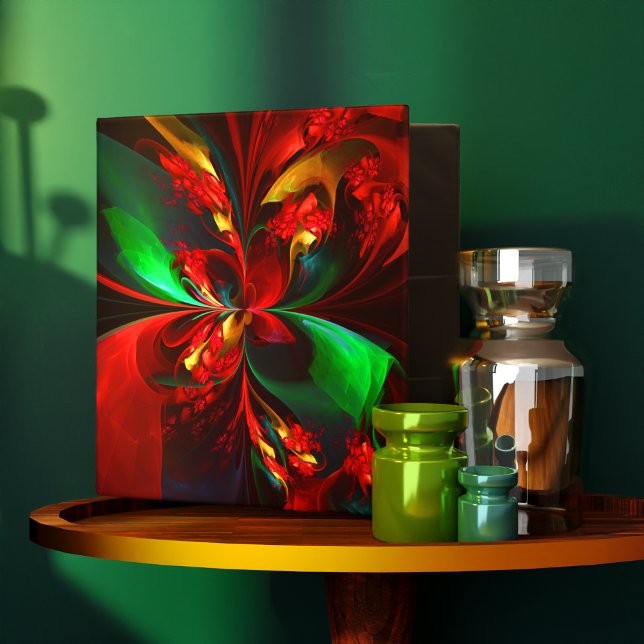 Modern Floral Abstract Art Red Green Pattern #11 3 Ring Binder (Modern Floral Abstract Art Red Green Pattern #11 3 Ring Binder)