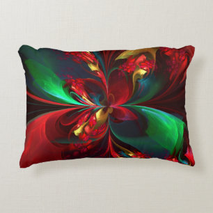 Modern Floral Abstract Art Red Green Pattern #11 Accent Pillow