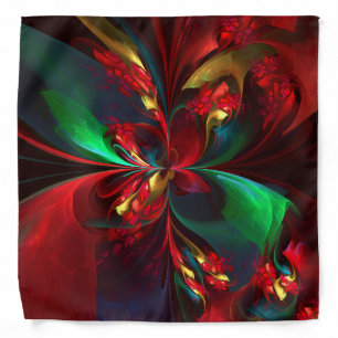 Modern Floral Abstract Art Red Green Pattern #11 Bandana