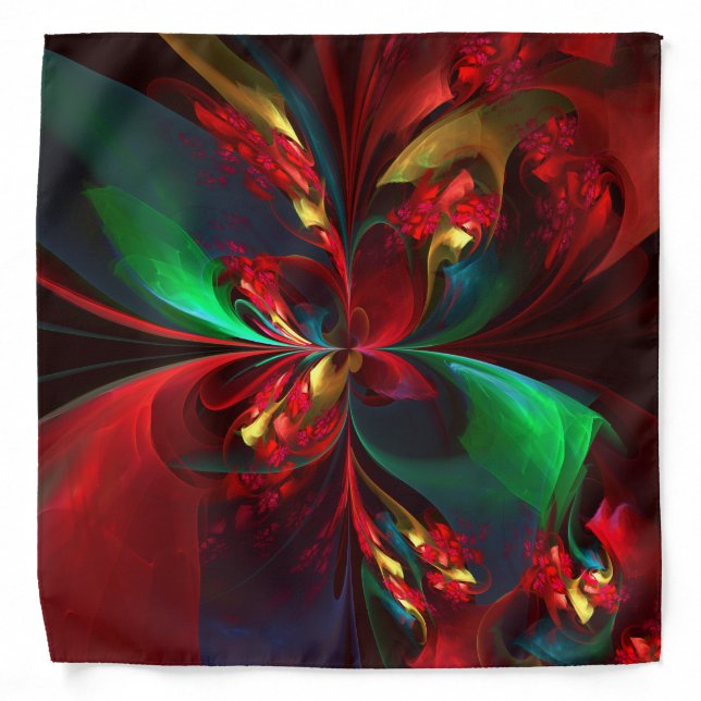 Modern Floral Abstract Art Red Green Pattern #11 Bandana (Front)