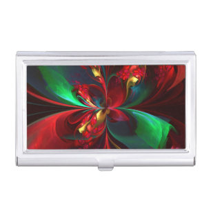 Modern Floral Abstract Art Red Green Pattern #11 Business Card Case