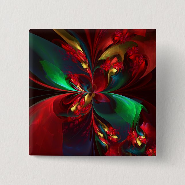 Modern Floral Abstract Art Red Green Pattern #11 Button (Front)