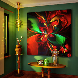 Modern Floral Abstract Art Red Green Pattern #11 Canvas Print