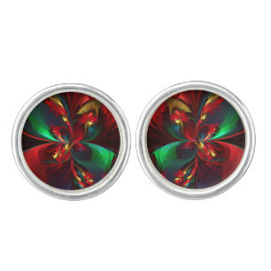 Modern Floral Abstract Art Red Green Pattern #11 Cufflinks