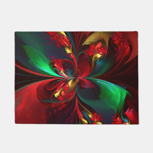 Modern Floral Abstract Art Red Green Pattern #11 Doormat