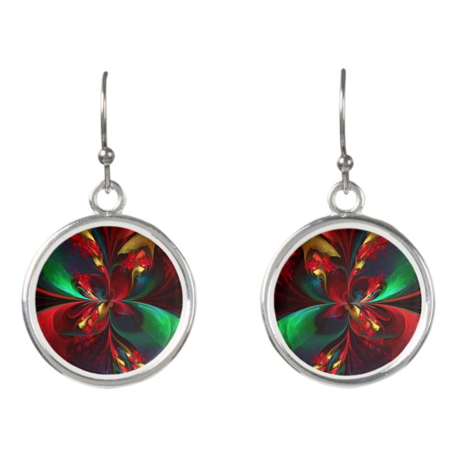 Modern Floral Abstract Art Red Green Pattern #11 Earrings (Front)