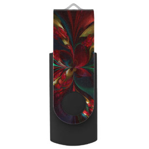 Modern Floral Abstract Art Red Green Pattern #11 Flash Drive