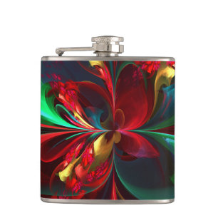 Modern Floral Abstract Art Red Green Pattern #11 Flask