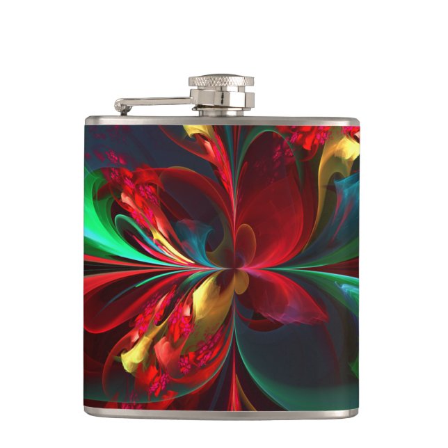 Modern Floral Abstract Art Red Green Pattern #11 Flask (Front)