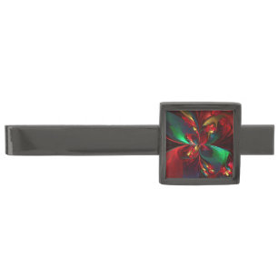 Modern Floral Abstract Art Red Green Pattern #11 Gunmetal Finish Tie Bar