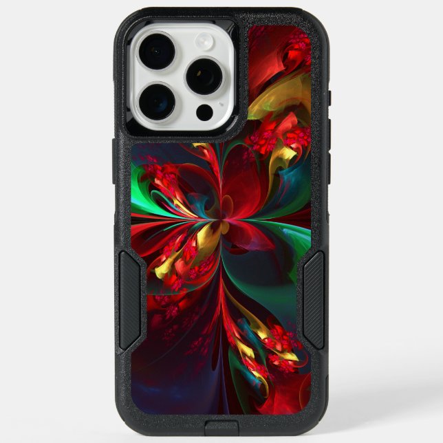 Modern Floral Abstract Art Red Green Pattern #11 iPhone 15 Pro Max Case (Back)