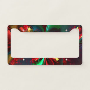 Modern Floral Abstract Art Red Green Pattern #11 License Plate Frame