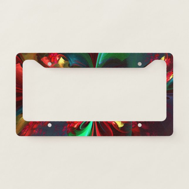Modern Floral Abstract Art Red Green Pattern #11 License Plate Frame (Front)