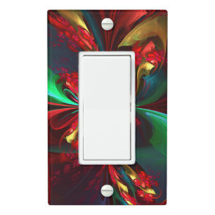Modern Floral Abstract Art Red Green Pattern #11 Light Switch Cover