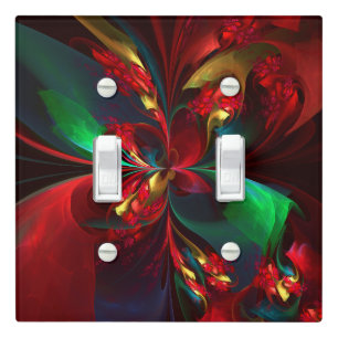 Modern Floral Abstract Art Red Green Pattern #11 Light Switch Cover
