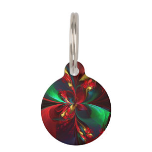 Modern Floral Abstract Art Red Green Pattern #11 Pet ID Tag