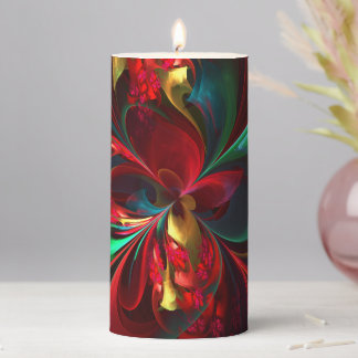 Modern Floral Abstract Art Red Green Pattern #11 Pillar Candle