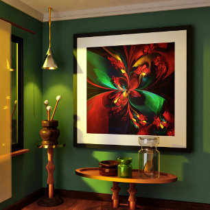 Modern Floral Abstract Art Red Green Pattern #11 Poster