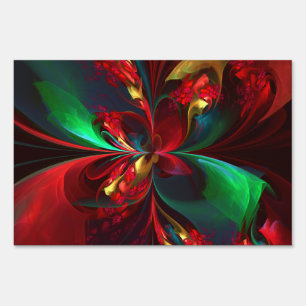 Modern Floral Abstract Art Red Green Pattern #11 Sign