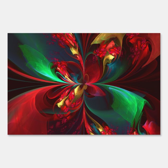 Modern Floral Abstract Art Red Green Pattern #11 Sign (Front)