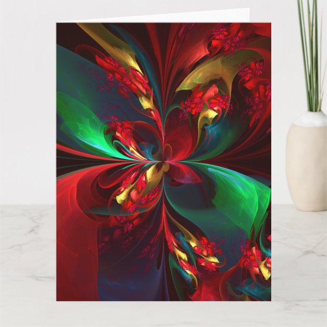 Modern Floral Abstract Art Red Green Pattern #11 Thank You Card (Front)