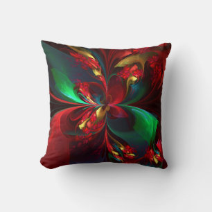 Modern Floral Abstract Art Red Green Pattern #11 Throw Pillow