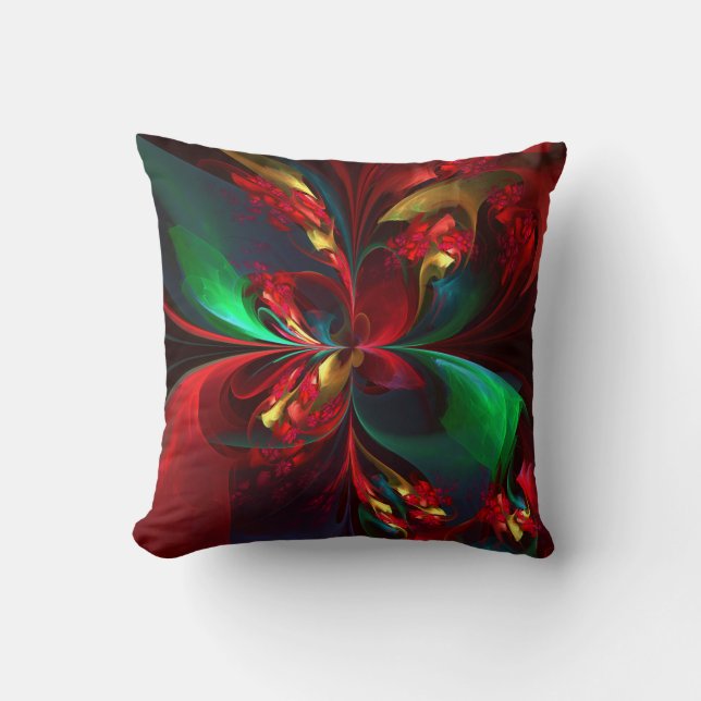 Modern Floral Abstract Art Red Green Pattern #11 Throw Pillow (Front)