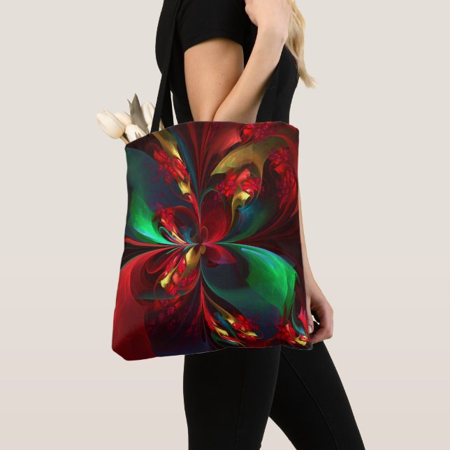 Modern Floral Abstract Art Red Green Pattern #11 Tote Bag (Close Up)