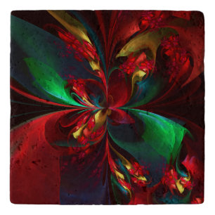 Modern Floral Abstract Art Red Green Pattern #11 Trivet