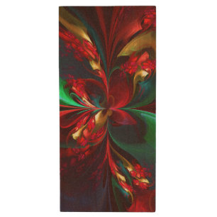 Modern Floral Abstract Art Red Green Pattern #11 Wood Flash Drive