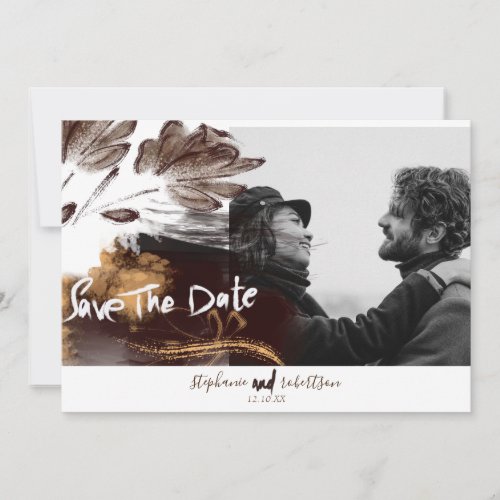 Modern floral abstract painted wedding photo save the date