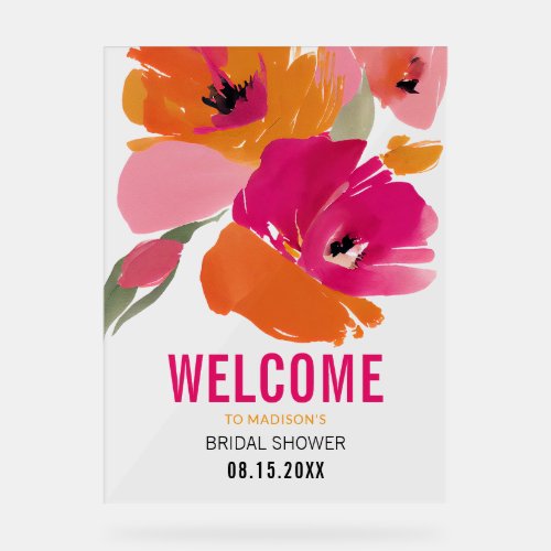 Modern Floral Acrylic Bridal Shower Welcome Sign