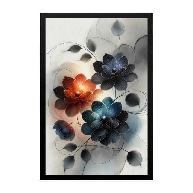 Modern Floral Acrylic Wall Art Blue & Orange Bloms (Front)