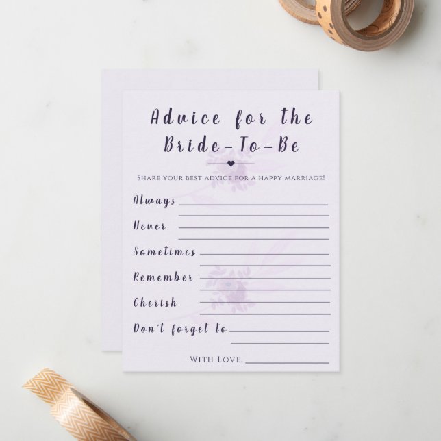 Modern Floral Advice for Bride Shower Game Card (Front/Back In Situ)