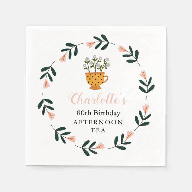 Modern Floral Afternoon Tea Birthday  Napkins (Front)